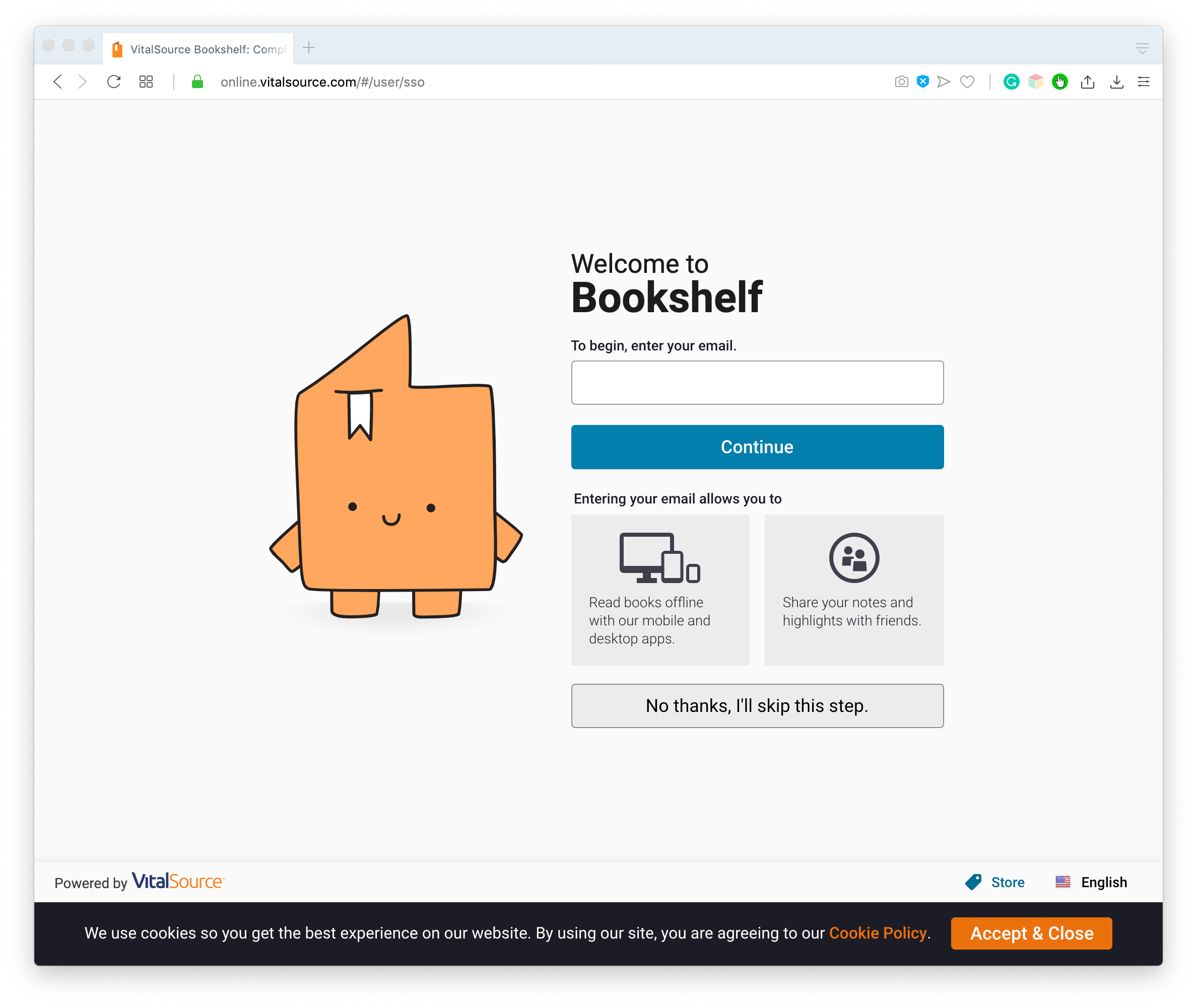 Bookshelf Login Screen