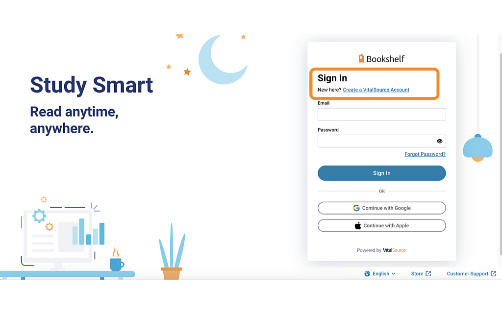 Bookshelf Login screen