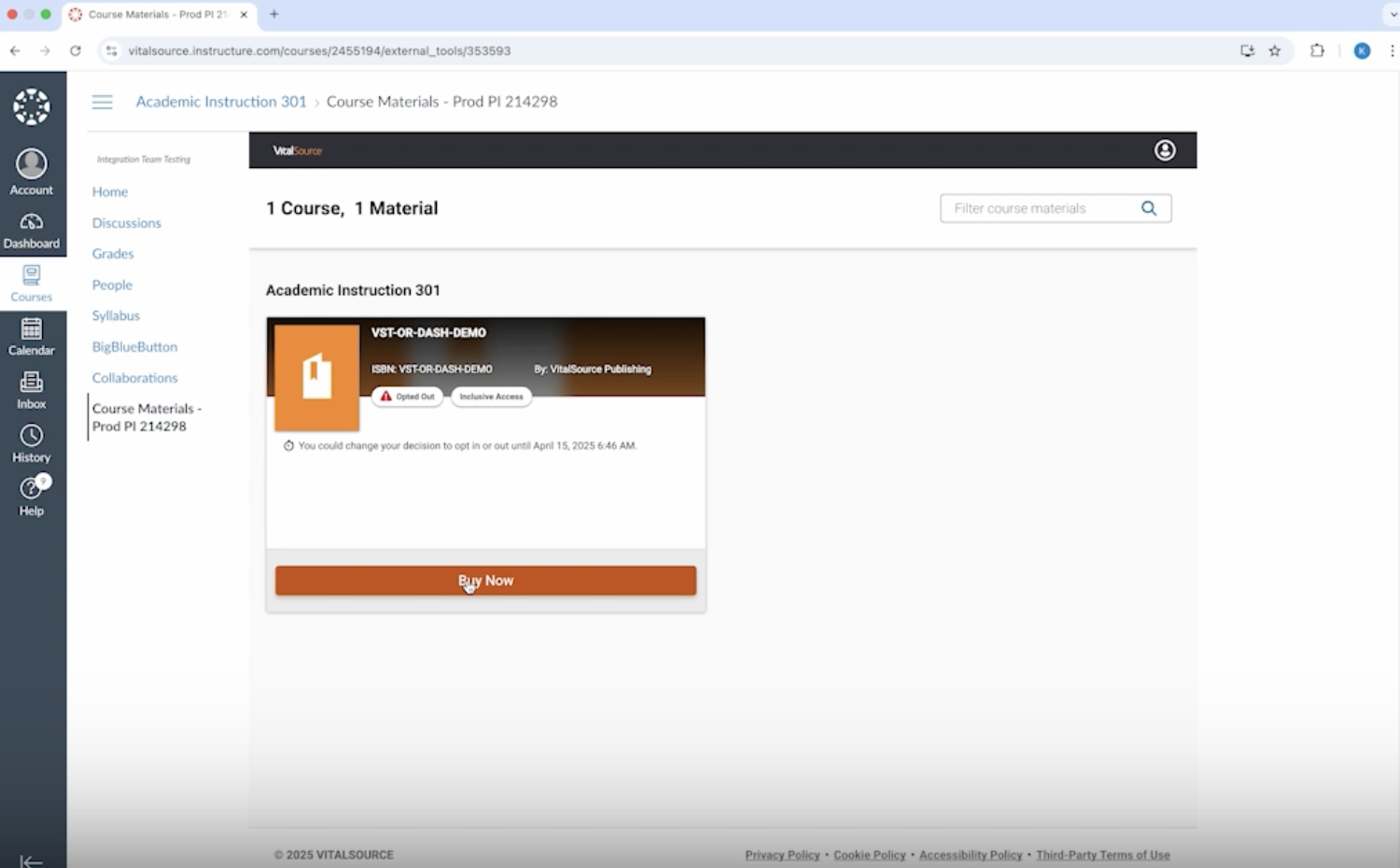 LMS Course material selected buy button clicked