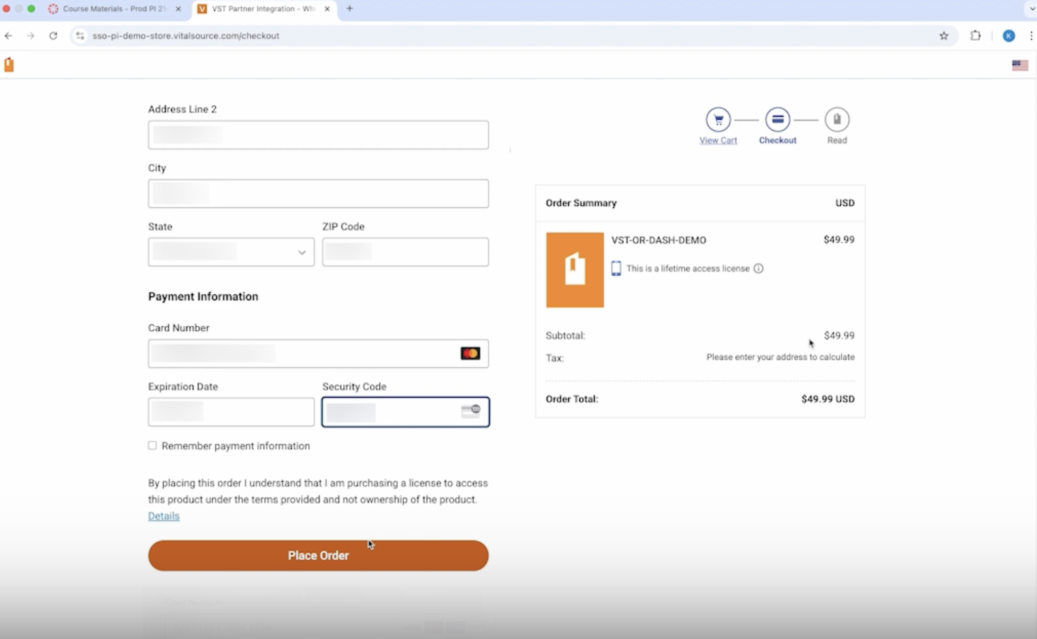 Bookshelf payment form