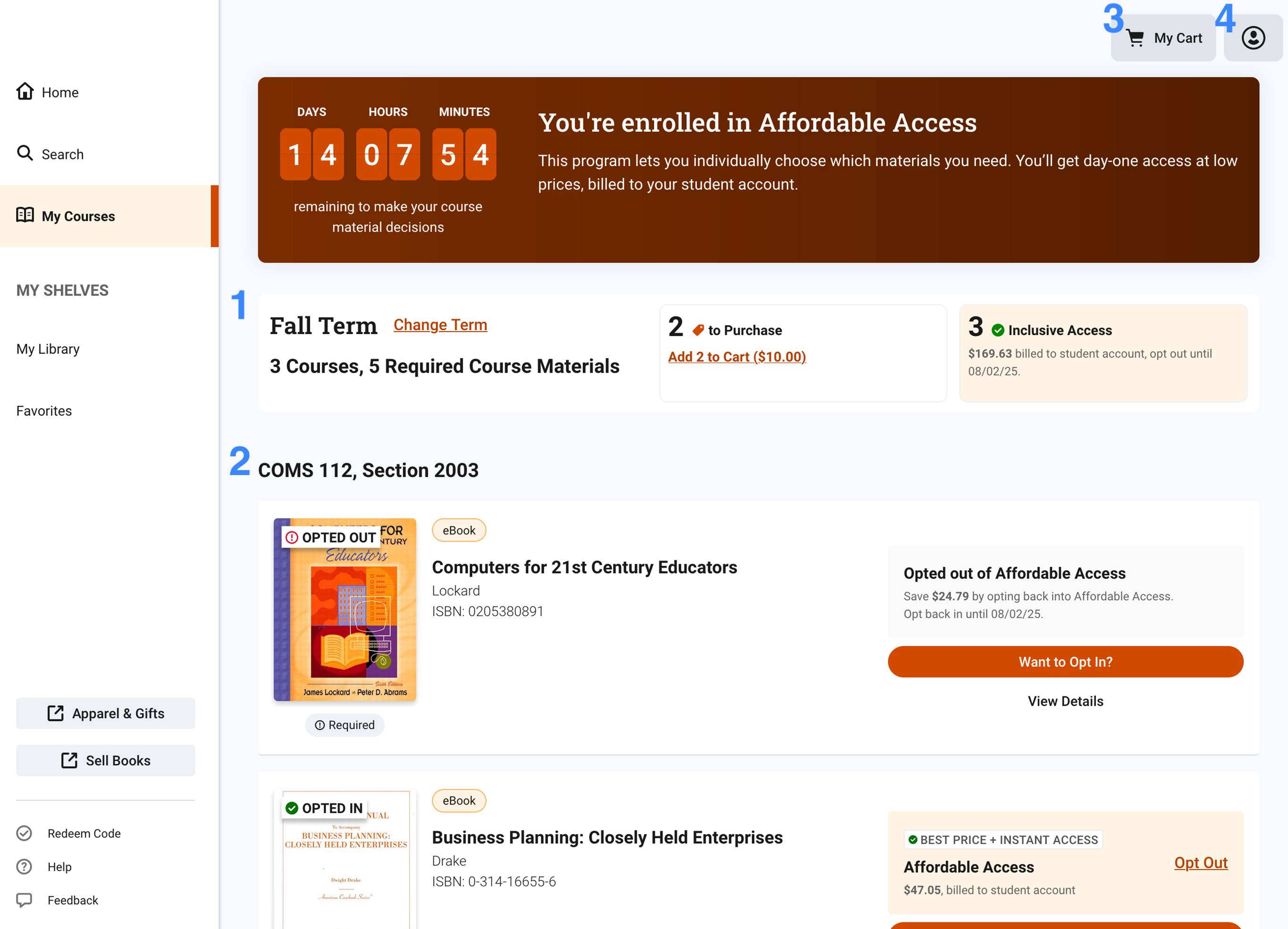 My courses page