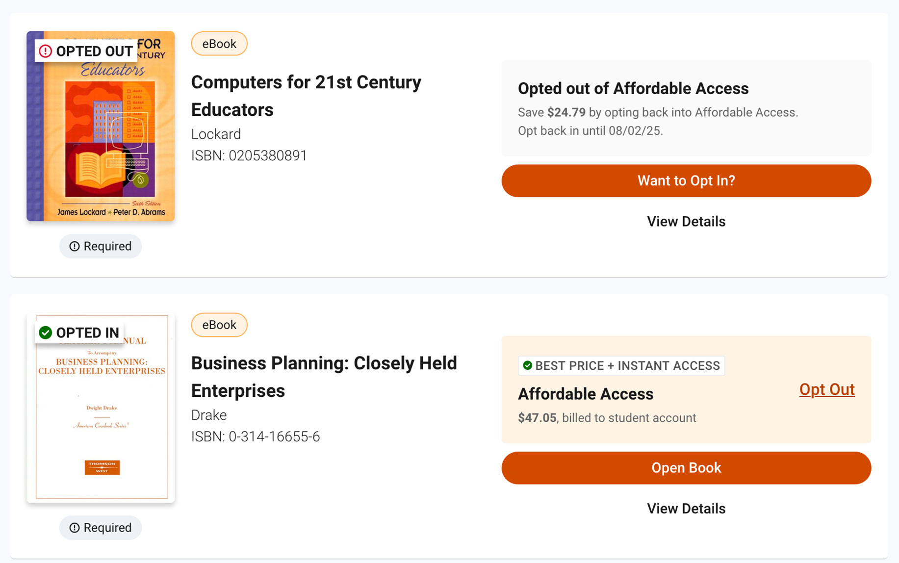 Material with program status and option to opt out