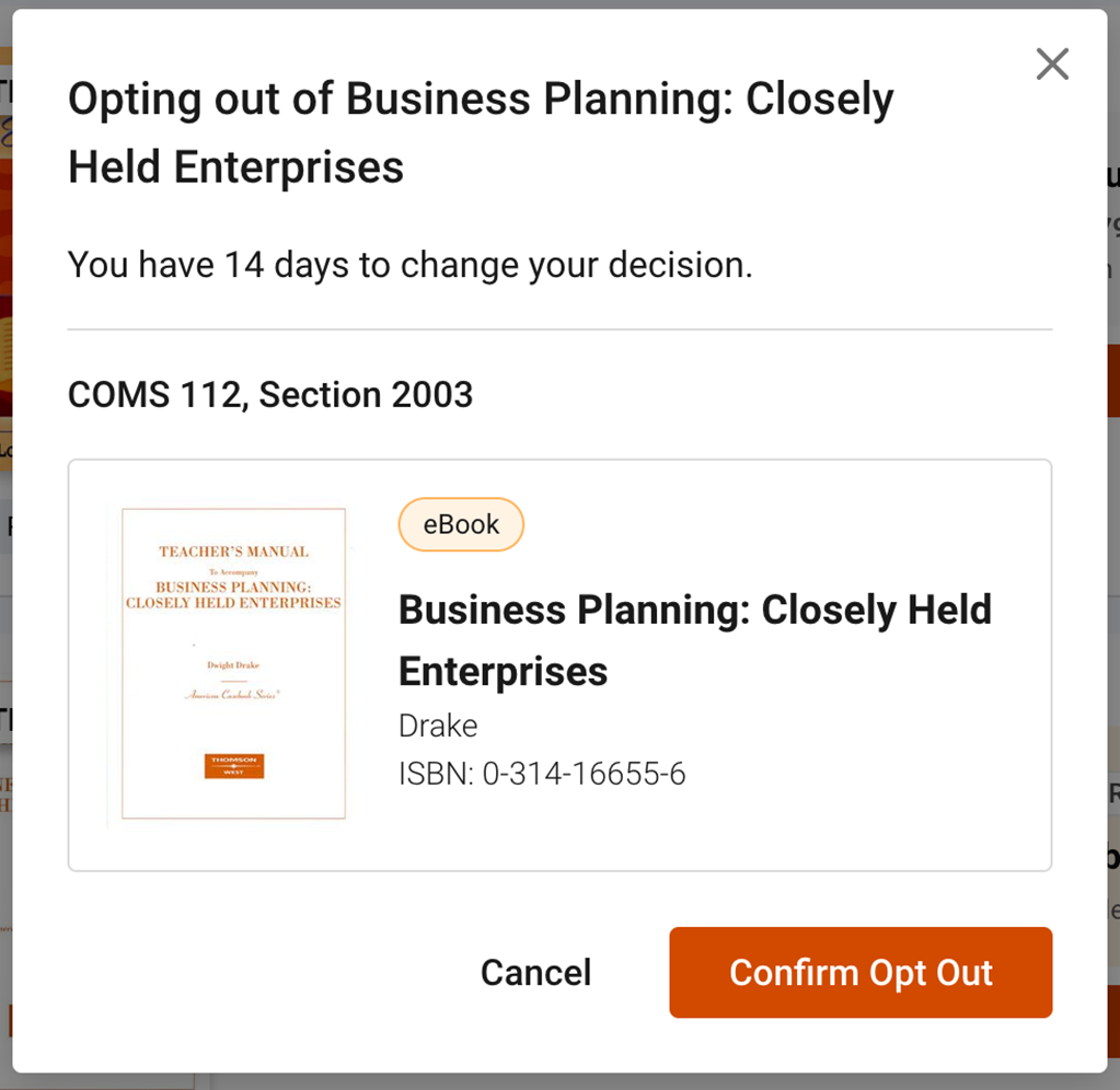 Opt Out confirmation page