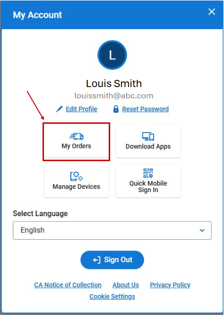 My Account Pop up 